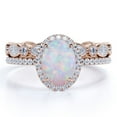 thumbnail image 1 of JeenMata Vintage 1.75 ct Oval Cut Opal and Moissanite Wedding Ring Set in 18K Rose Gold over Silver, 1 of 7