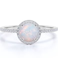 thumbnail image 1 of JeenMata Vintage 1.75 ct Round Cut Opal and Moissanite Halo Engagement Ring in 18k White Gold over Silver, 1 of 7