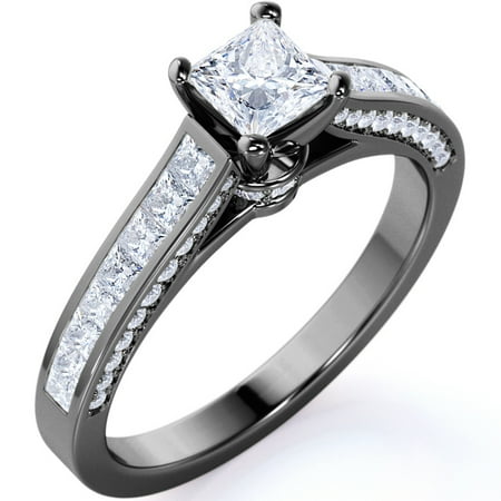 JeenMata Vintage 1 Carat Princess Cut Moissanite - Channel Set Band - Edwardian Gothic Engagement Ring in 18K Black Gold over Silver price history and forecast - JeenMata RHJGJmnn20435