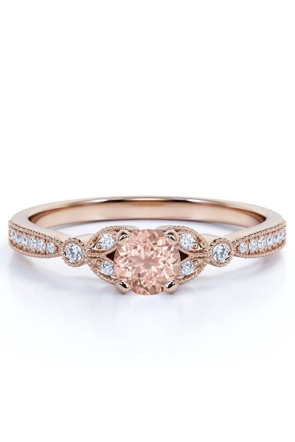 Vintage 1 Carat Round Cut created morganite Flower Engagement Ring in 18K Rose Gold over Silver