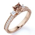 thumbnail image 1 of JeenMata Vintage 1 ct - Princess Cut Champagne Peach created morganite - 3 Stone - Engagement Ring - 18K Rose Gold over Silver, 1 of 6