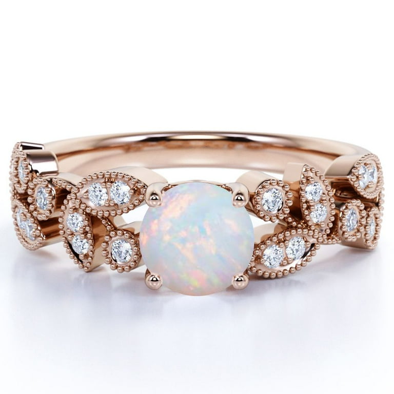 JeenMata Vintage ct Round Welo Opal and Moissanite October