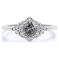 thumbnail image 1 of JeenMata Vintage .70 Carat Round Cut Natural Salt and Pepper Diamond Flower Halo Engagement Ring in 18k White Gold over Silver, 1 of 6