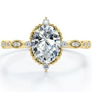 JeenMata 1.5 Carat Moissanite Oval Shape - Vintage Filigree Bezel 5-Stone Milgrain Decorative Engagement Ring In 18K Yellow Gold Plating for Women