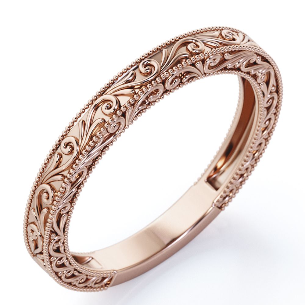 JeenMata Vintage Filigree Engagement Wedding Band 18k Rose Gold JeenMata Vintage Filigree Engagement Wedding Band 18k Rose Gold