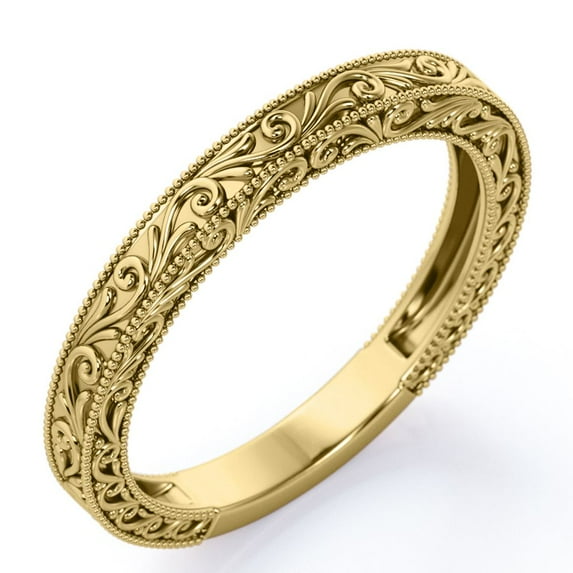 JeenMata Vintage Filigree Wedding Band - Milgrain Edge - in 18k Yellow Gold Plating for Women