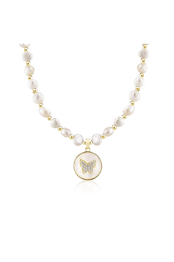Vintage Natural Pearl Necklace with Butterfly Pendant - Unique Fashion Jewelry - Gift for Her
