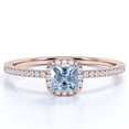 thumbnail image 1 of JeenMata Vintage Pave 1.75 carat Cushion Created Aquamarine Cluster Engagement Ring in 18k Rose Gold over Silver, 1 of 6
