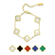 JEENMATA White Flower Link Bracelet in Yellow Gold Plated