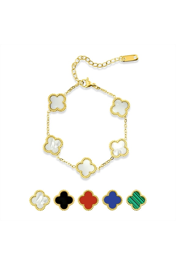 White Flower Link Bracelet in Yellow Gold Plated