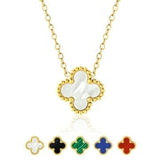 JEENMATA White Flower Pendant Necklace in Yellow Gold Plated