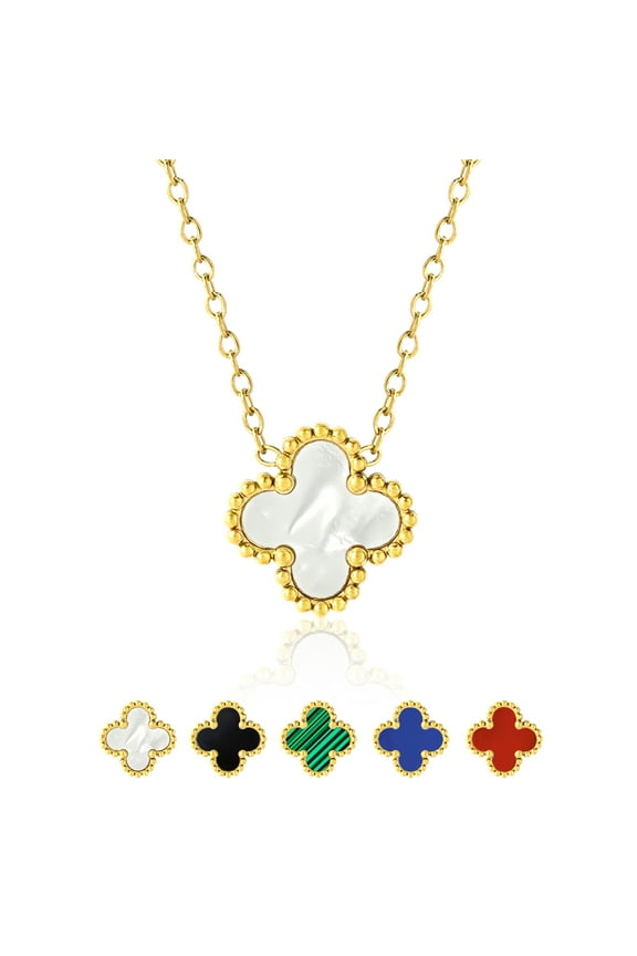 White Flower Pendant Necklace in Yellow Gold Plated