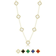 JEENMATA White Flower Station Necklace in Yellow Gold Plated