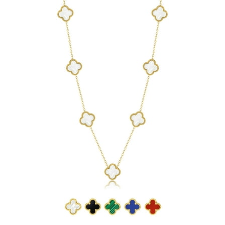 JeenMata White Flower Station Necklace in Yellow Gold Plated