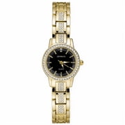 JeenMata Womens Gold & Black Dress Watch - Rhinestone Accent Bezel & Band, Black Dial, Water Resistant Stainless Steel Watch