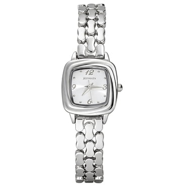 JeenMata Women's Elegant Black Quartz Watch - Rhinestone Bezel Silver ...