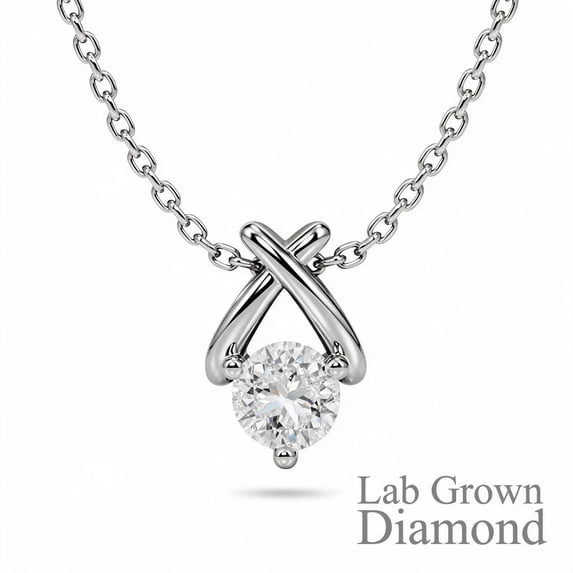JeenMata X-Shaped Round Cut Lab Grown Diamond Pendant Necklace in 18K White Gold Plating for Women
