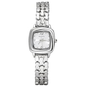 JeenMata Womens Monochrome Silver Watch - White Cushion Dial, Silver Stainless Steel Open-Link Bracelet, Water Resistant Dress Watch