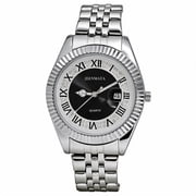 JeenMata Men s Stainless Steel Watch, Water-Resistant Black Dial with Roman Numeral Inner Bezel & Date