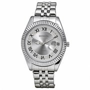 JeenMata Men s Stainless Steel Watch, Water-Resistant White Dial with Roman Numeral Inner Bezel & Date