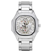 JeenMata Men s Stainless Steel Octagon Watch, Water-Resistant White Geometric Skeleton Dial