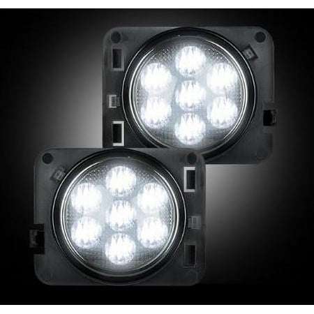 Jeep 07-15 JK Wrangler Round Front Fender Lenses with White LED's Located on Front Side Fender - Smoked Lens