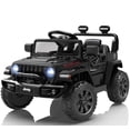 thumbnail image 1 of Jeep 12V Ride on Car with Remote Control/Bluetooth, Jeep Wrangler Rubicon Battery Powered Ride on Truck Toy w/Dual Wheel Suspension, Electric Car for Kids Toddler, Black, 1 of 8