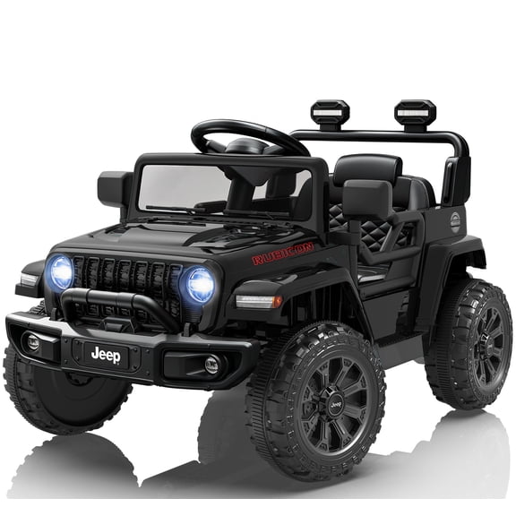 Jeep 12V Ride on Car with Remote Control/Bluetooth, Jeep Wrangler Rubicon Battery Powered Ride on Truck Toy w/Dual Wheel Suspension, Electric Car for Kids Toddler, Black