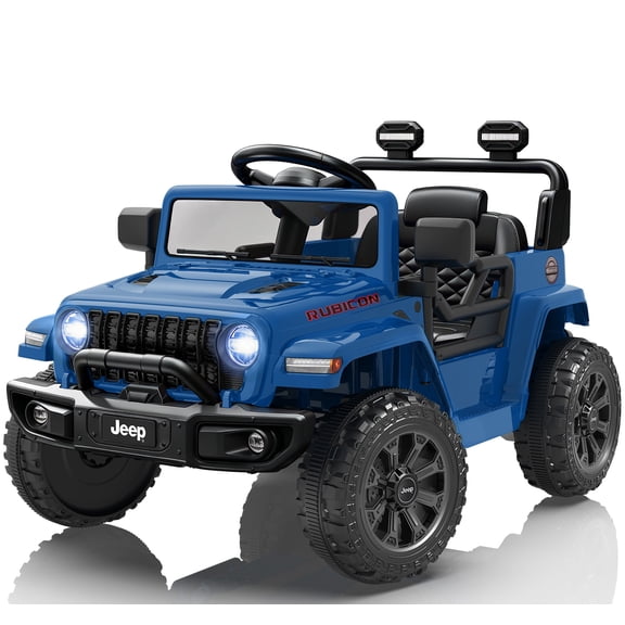 Jeep 12V Ride on Car with Remote Control/Bluetooth, Jeep Wrangler Rubicon Battery Powered Ride on Truck Toy w/Dual Wheel Suspension, Electric Car for Kids Toddler, Blue