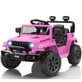 thumbnail image 1 of Jeep 12V Ride on Car with Remote Control/Bluetooth, Jeep Wrangler Rubicon Battery Powered Ride on Truck Toy w/Dual Wheel Suspension, Electric Car for Kids Toddler, Pink, 1 of 8