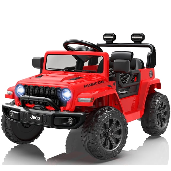 Jeep 12V Ride on Car with Remote Control/Bluetooth, Jeep Wrangler Rubicon Battery Powered Ride on Truck Toy w/Dual Wheel Suspension, Electric Car for Kids Toddler, Red