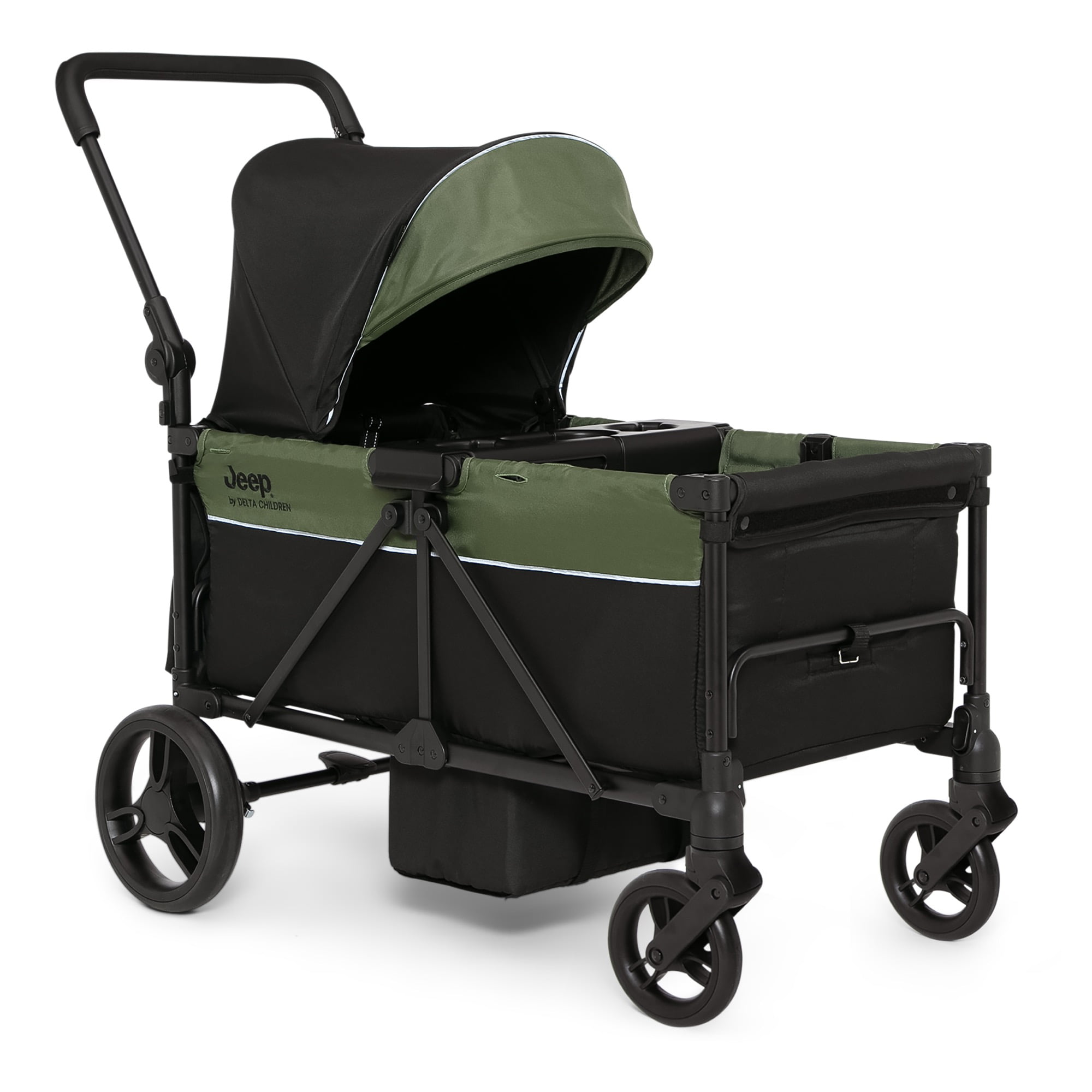 Jeep TurboGlyde Stroller Wagon by Delta Children Extended Footwell for More Leg Room, Greenguard Gold Certified, Black/Green