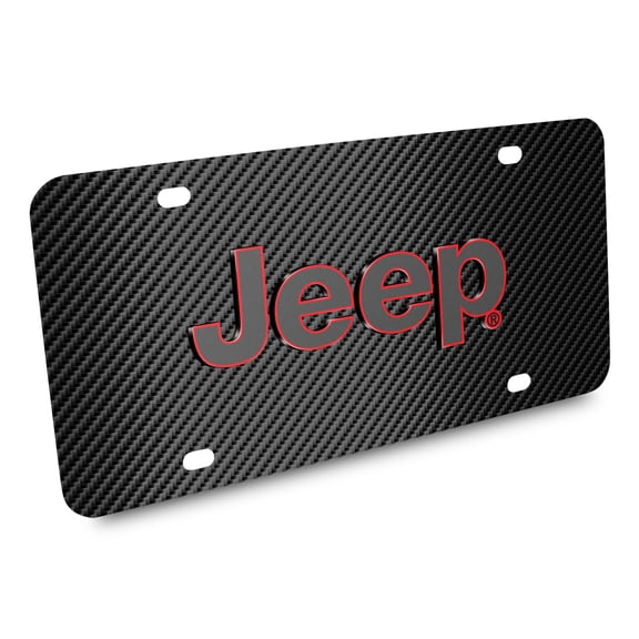 Jeep 3D Logo Red Edge on Black Carbon Fiber Patten Stainless Steel License Plate
