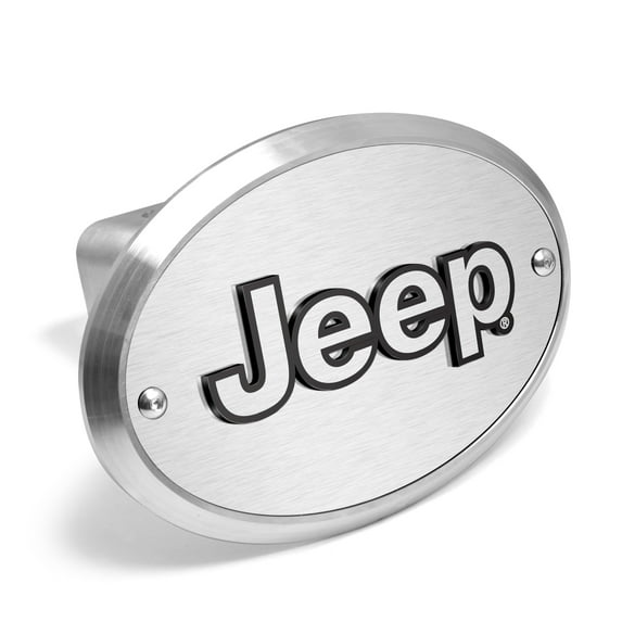 Jeep 3D Logo on Brushed Oval Billet Aluminum 2 inch Tow Hitch Cover