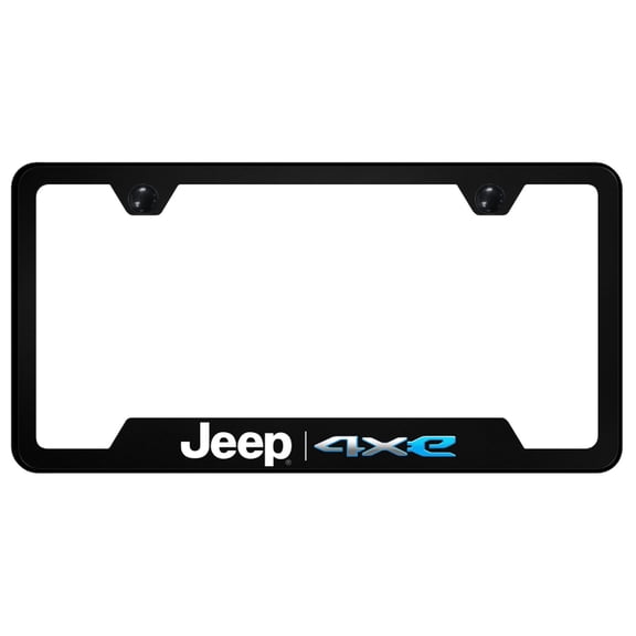 Jeep 4XE Notched License Plate Frame Logo on Black Polycarbonate