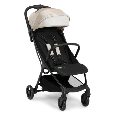 Jeep Altitude Compact Travel Stroller by Greenguard Gold, Easy One Hand Fold, Lightweight, Extendable Canopy with Peek-a-Boo Window, Reclining Seat, 4 Wheel Suspension, Black
