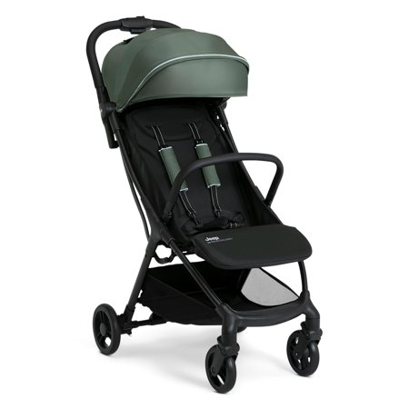 Jeep Altitude Compact Travel Stroller by Greenguard Gold, Easy One Hand Fold, Lightweight, Extendable Canopy with Peek-a-Boo Window, Reclining Seat, 4 Wheel Suspension, Black