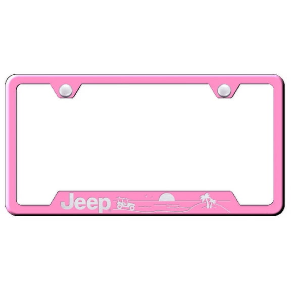 Jeep Beach Laser Etched Logo Cut-Out License Plate Frame (Pink)