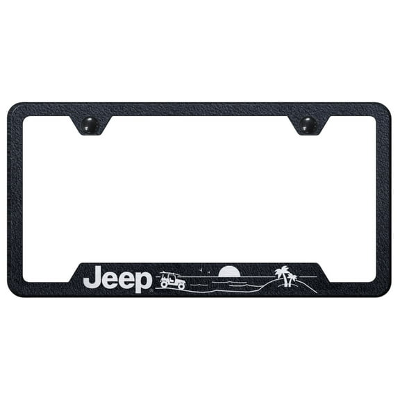 Jeep Beach Laser Etched Logo Cut-Out License Plate Frame (Rugged Black)
