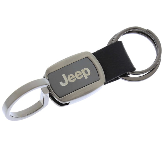 Jeep Black Chrome Metal with Genuine Leather Accent Key Chain