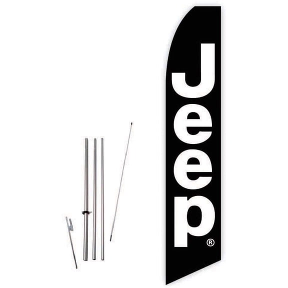 Jeep Black Super Novo Feather Flag - Complete with 15ft Pole Set and Ground Spike