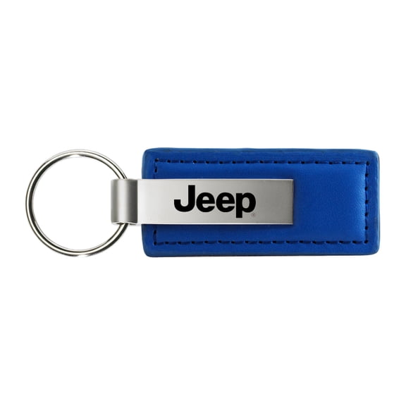 Jeep Blue Leather Authentic Metal Logo Key Fob Ring Official Licensed