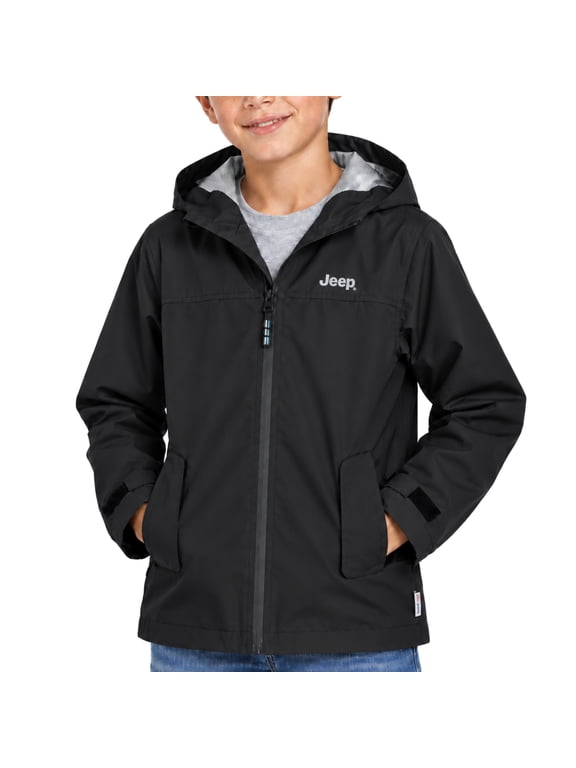 Boys Rain Jacket Water-Resistant Hooded Rain Coat Outerwear with Pockets and Adjustable Cuffs, Size 8, Black