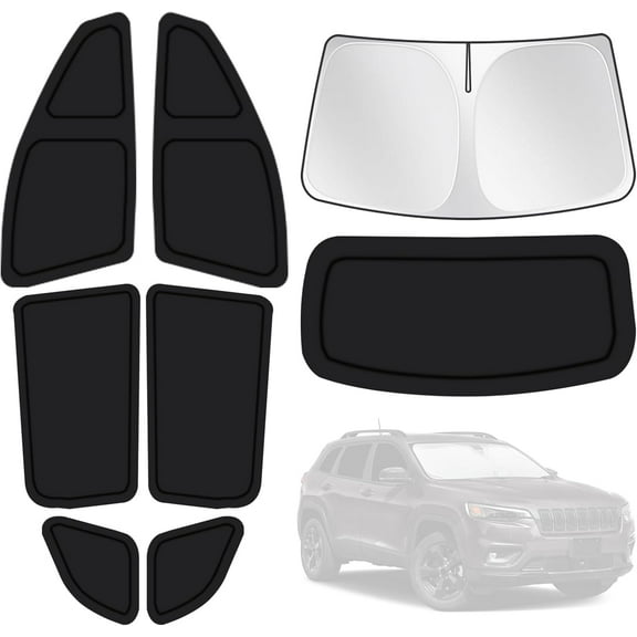 for Jeep Cherokee 2014-2024 Car Window Shades, 8pcs Privacy Sun Shade Set for Front Windshield Side and Rear Windows, Full Window Covers Keeps vehicle Cool for Camping Napping