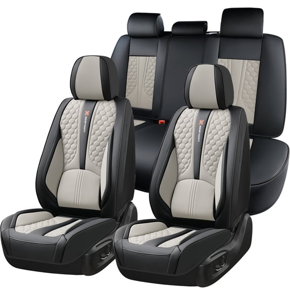 for Jeep Cherokee 2018 Car Seat Cover, Leather 5 Seats Full Set With Lumbar Support Beautify Interior, Black and Gray Car Seat Covers, Airbag-Compatible