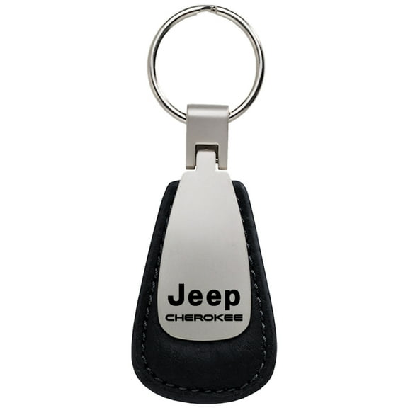Jeep Cherokee Leather Teardrop Key Chain (Black)