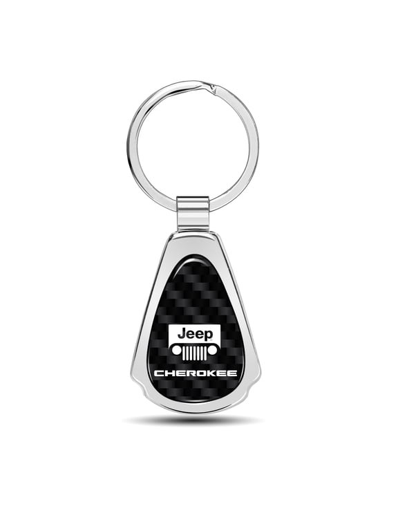 Jeep Cherokee Real Black Carbon Fiber Chrome Metal Teardrop Key Chain Key-ring