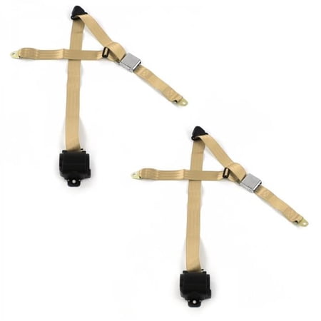 Jeep Commando 1966-1973 Airplane 3 Point Tan Retractable Bucket Seat Belt Kit - 2 Belts