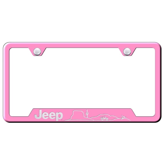 Jeep Desert Laser Etched Logo Cut-Out License Plate Frame (Pink)