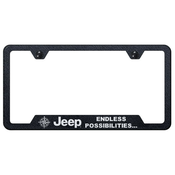 Jeep Endless Laser Etched Logo Cut-Out License Plate Frame (Rugged Black)